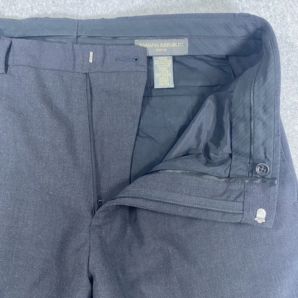 Banana Republic Gavin Dress Pants Mens 34/34 Gray Wool Straight Leg Trousers